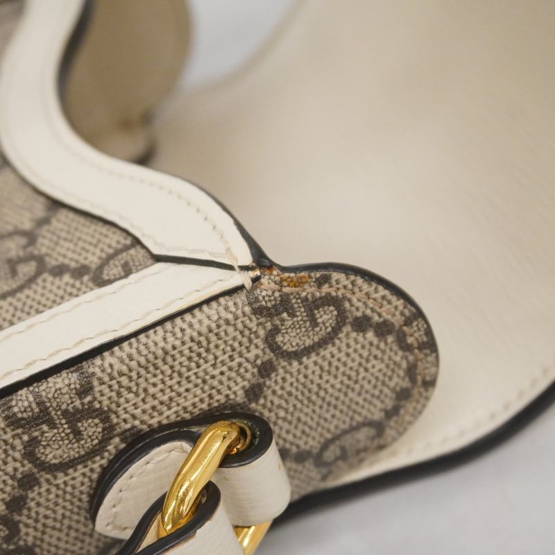 Gucci Shoulder Bag GG Supreme Horsebit 625615 PVC Leather Brown White Gold