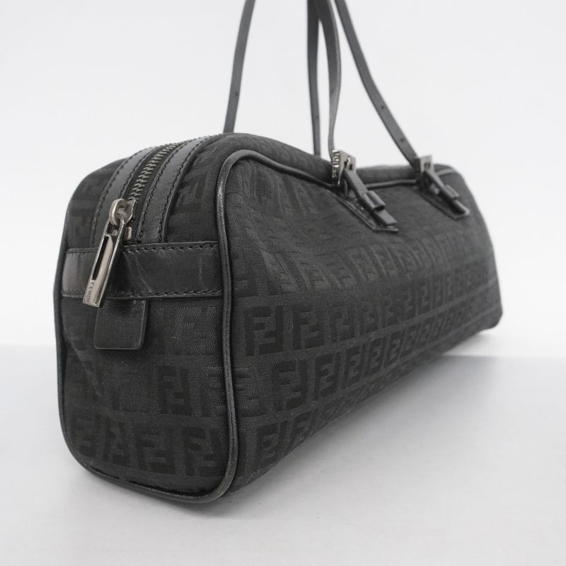 Fendi Handbag Zucchino Nylon Canvas Black Silver Hardware Women