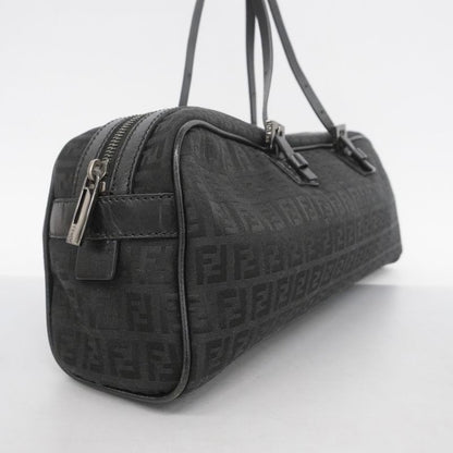 Fendi Handbag Zucchino Nylon Canvas Black Silver Hardware Women