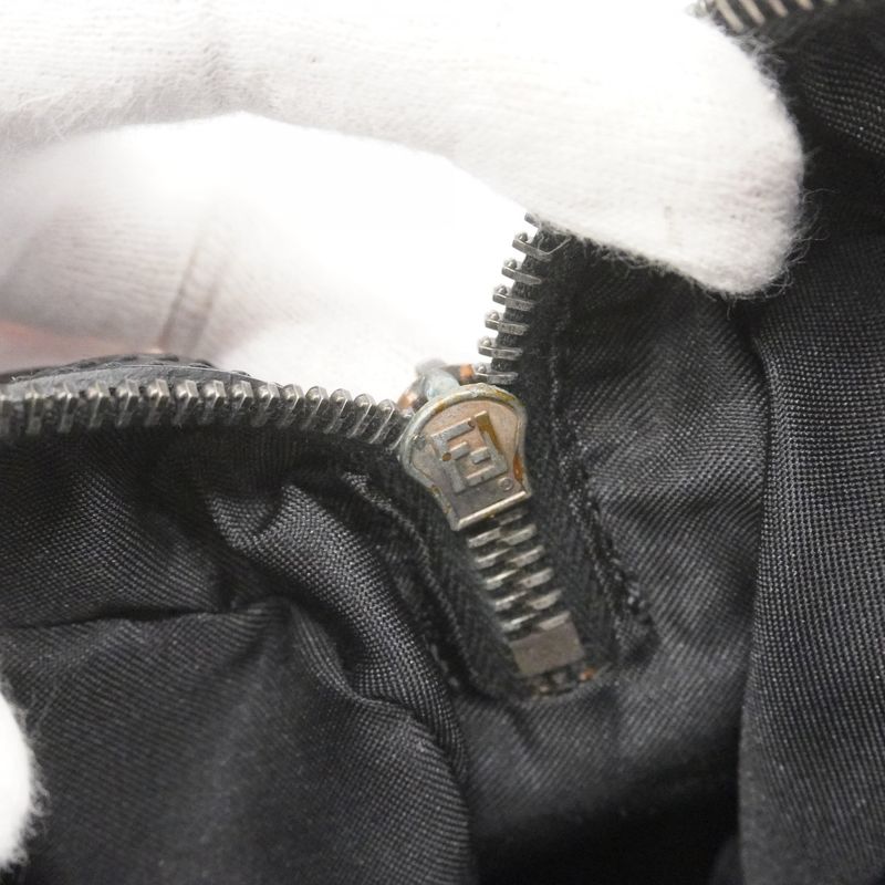 Fendi Handbag Zucchino Nylon Canvas Black Silver Hardware Women