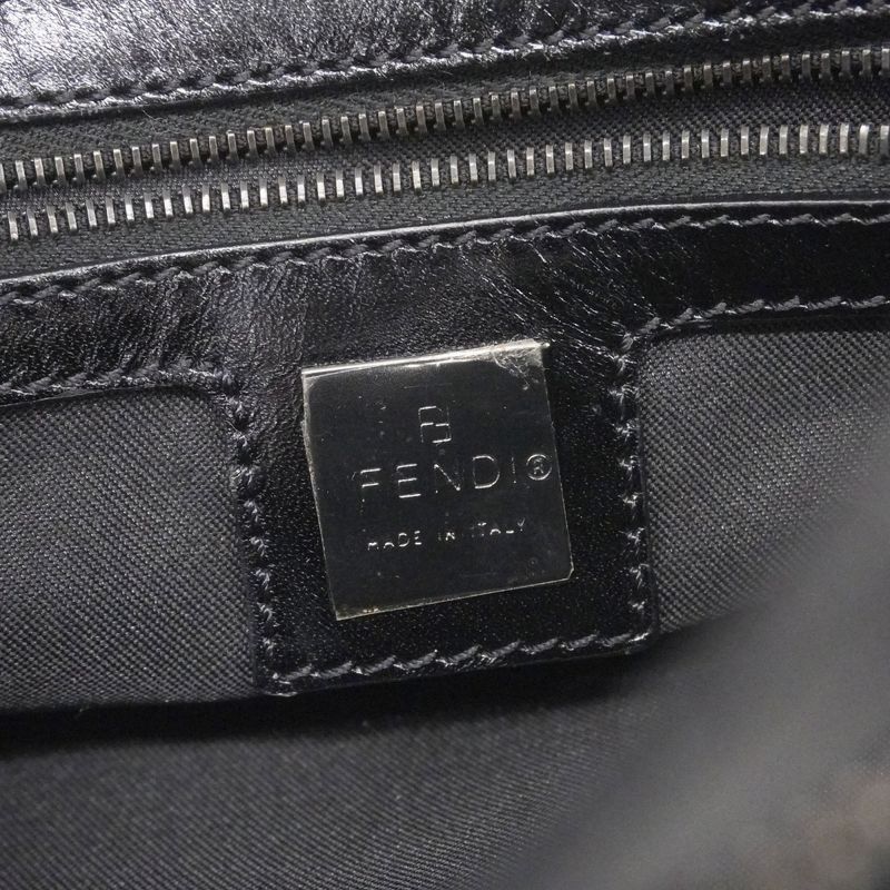 Fendi Handbag Zucchino Nylon Canvas Black Silver Hardware Women