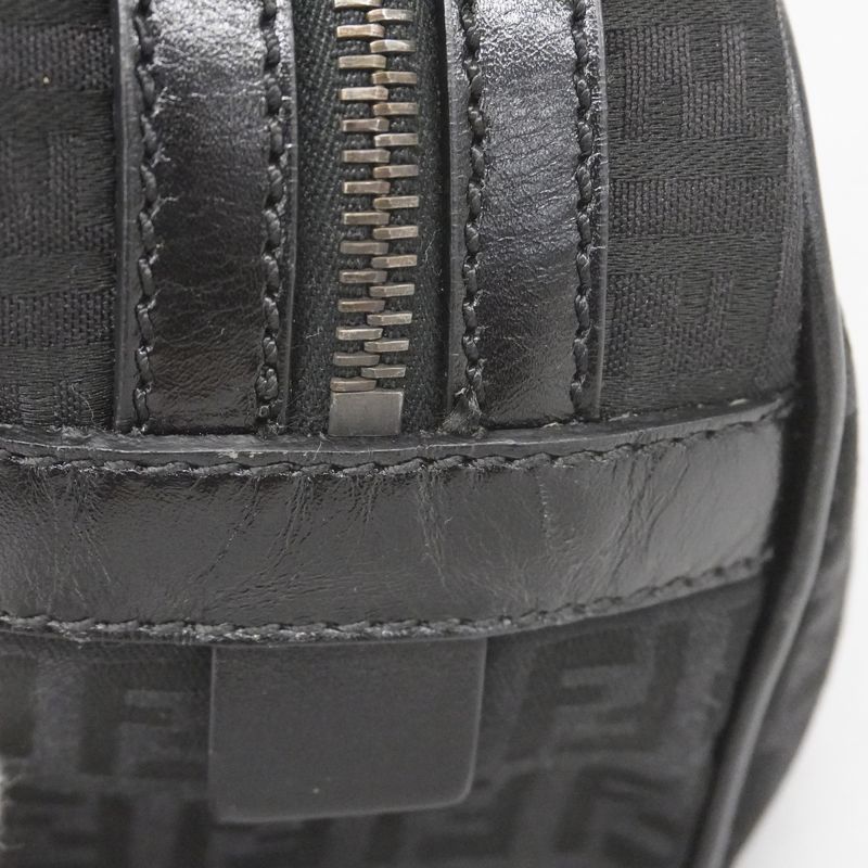 Fendi Handbag Zucchino Nylon Canvas Black Silver Hardware Women