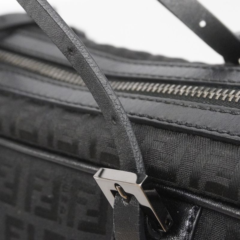 Fendi Handbag Zucchino Nylon Canvas Black Silver Hardware Women