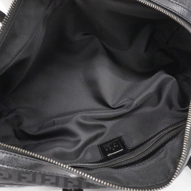 Fendi Handbag Zucchino Nylon Canvas Black Silver Hardware Women