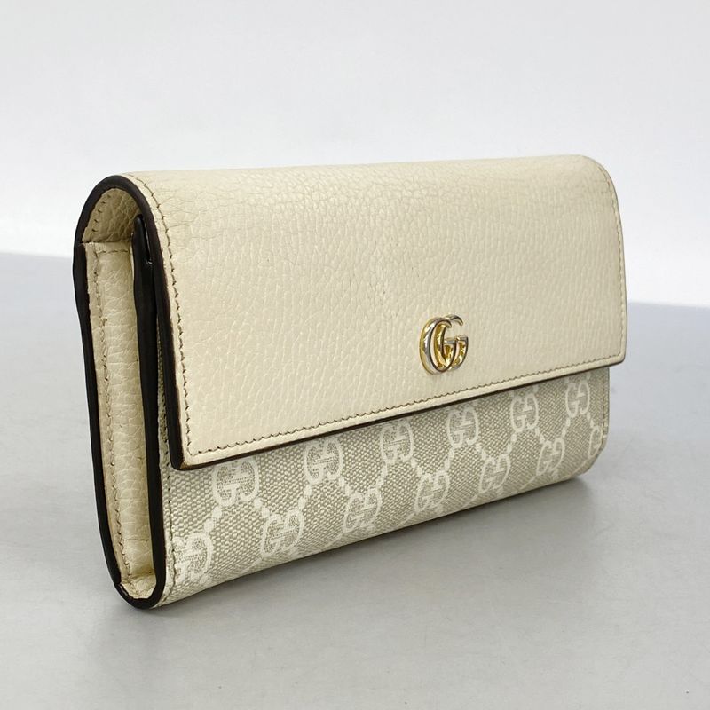Gucci Long Wallet GG Marmont/gg Supreme 456116 PVC Beige Gold Hardware Women
