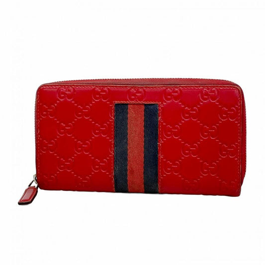 Guccissima 408831 Leather Red Silver Hardware Women Long Wallet