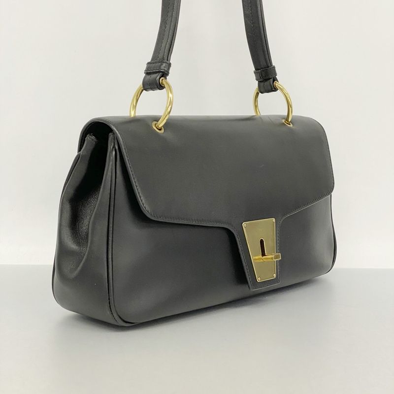 Gucci Shoulder Bag 90643 Leather Black Gold Hardware Women