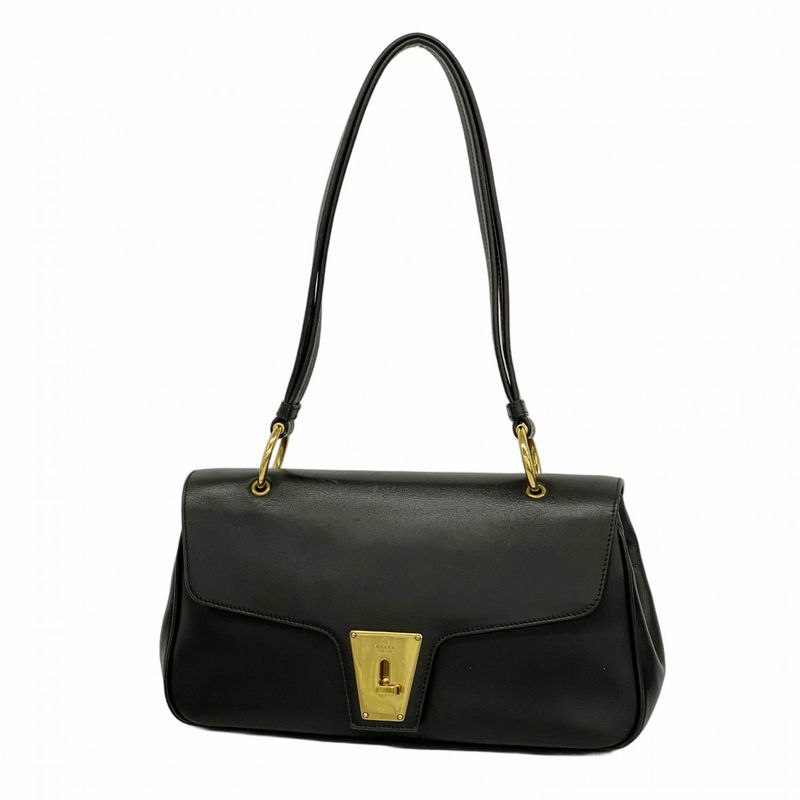 Gucci Shoulder Bag 90643 Leather Black Gold Hardware Women