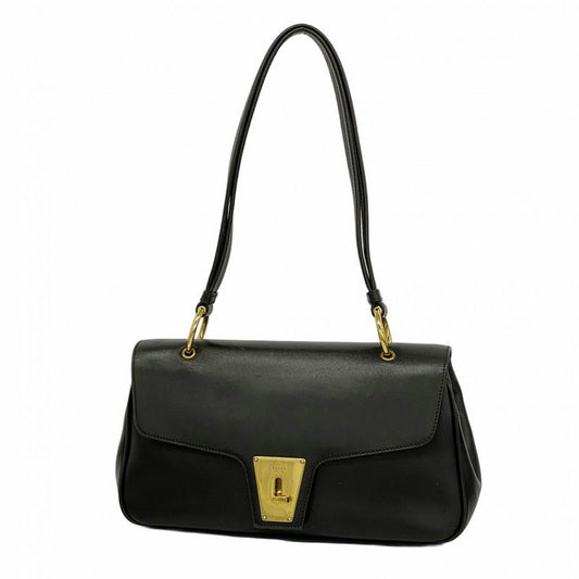 Gucci Shoulder Bag 90643 Leather Black Gold Hardware Women