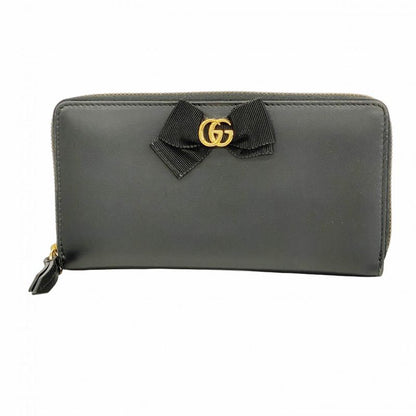 Gucci Long Wallet GG Marmont 435819 Leather Black Gold Hardware Women