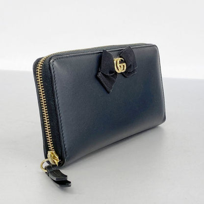 Gucci Long Wallet GG Marmont 435819 Leather Black Gold Hardware Women