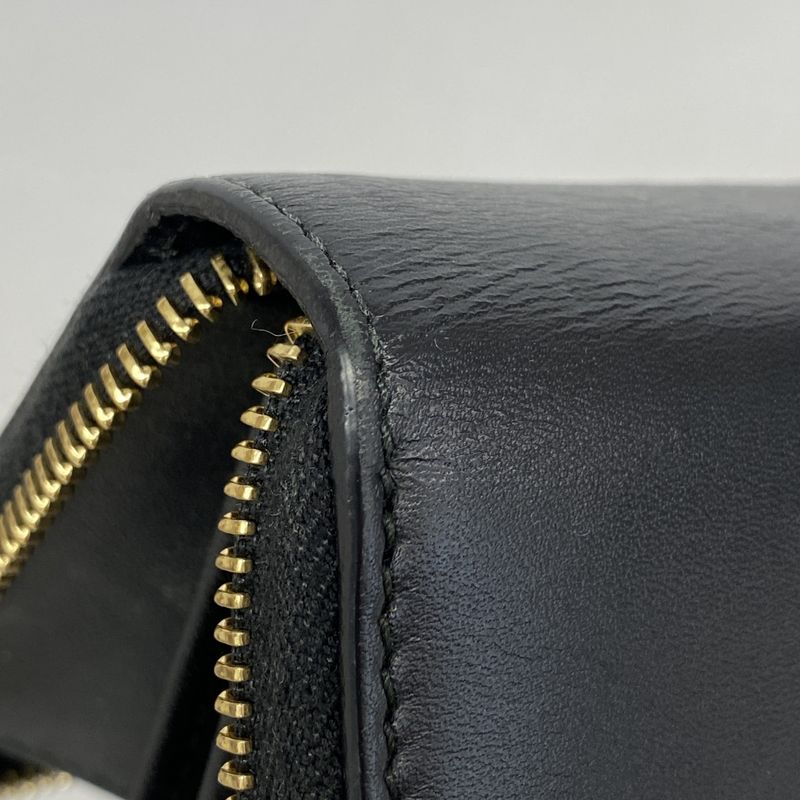 Gucci Long Wallet GG Marmont 435819 Leather Black Gold Hardware Women