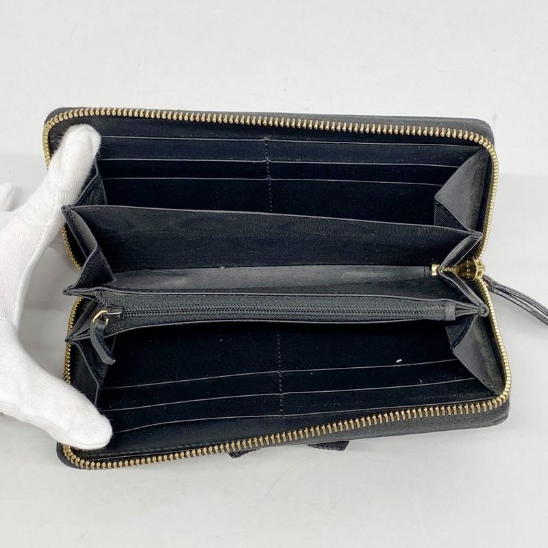 Gucci Long Wallet GG Marmont 435819 Leather Black Gold Hardware Women