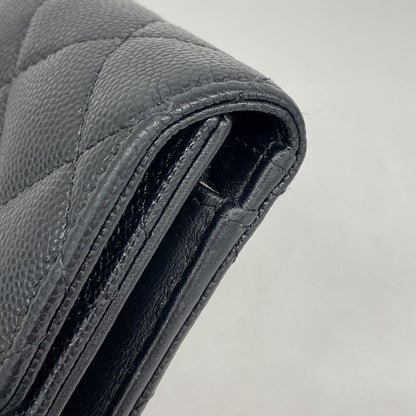 Chanel Trifold Wallet Matelasse Caviar Skin Black Chien Pan Gold Hardware Women