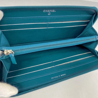 Chanel Long Wallet Patent Leather Blue Silver Hardware Women