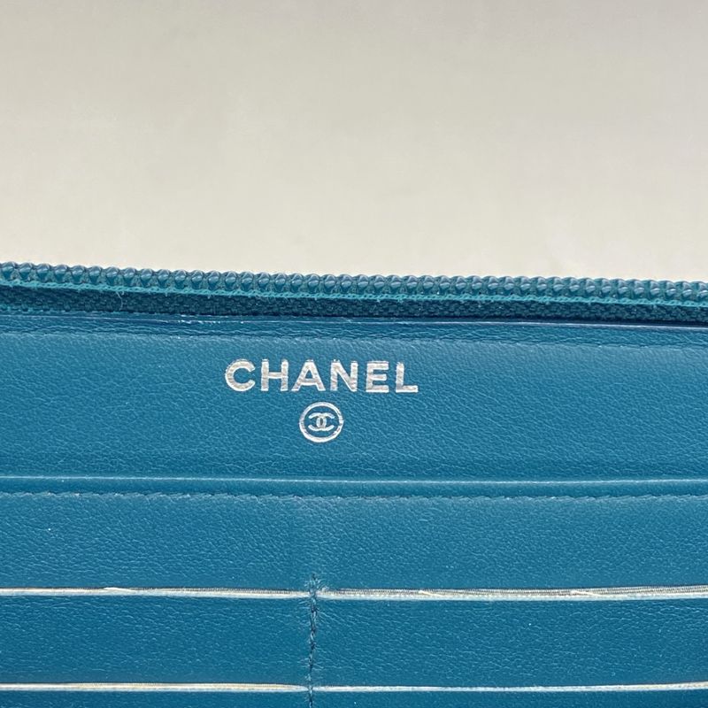 Chanel Long Wallet Patent Leather Blue Silver Hardware Women