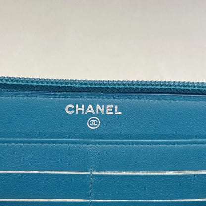 Chanel Long Wallet Patent Leather Blue Silver Hardware Women