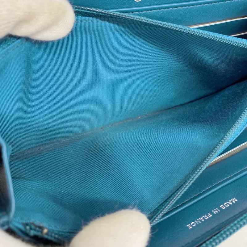 Chanel Long Wallet Patent Leather Blue Silver Hardware Women