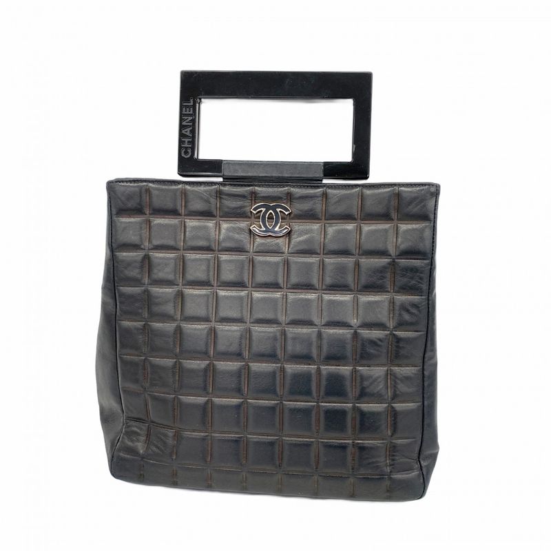 Chanel Handbag Choco Bar Lambskin Black Silver Hardware Women