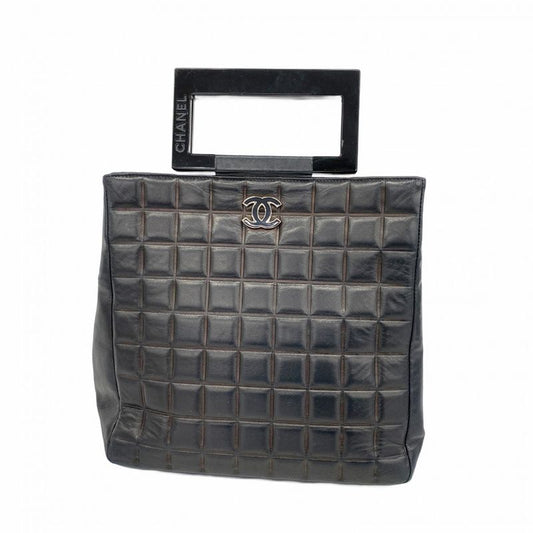 Chanel Handbag Choco Bar Lambskin Black Silver Hardware Women