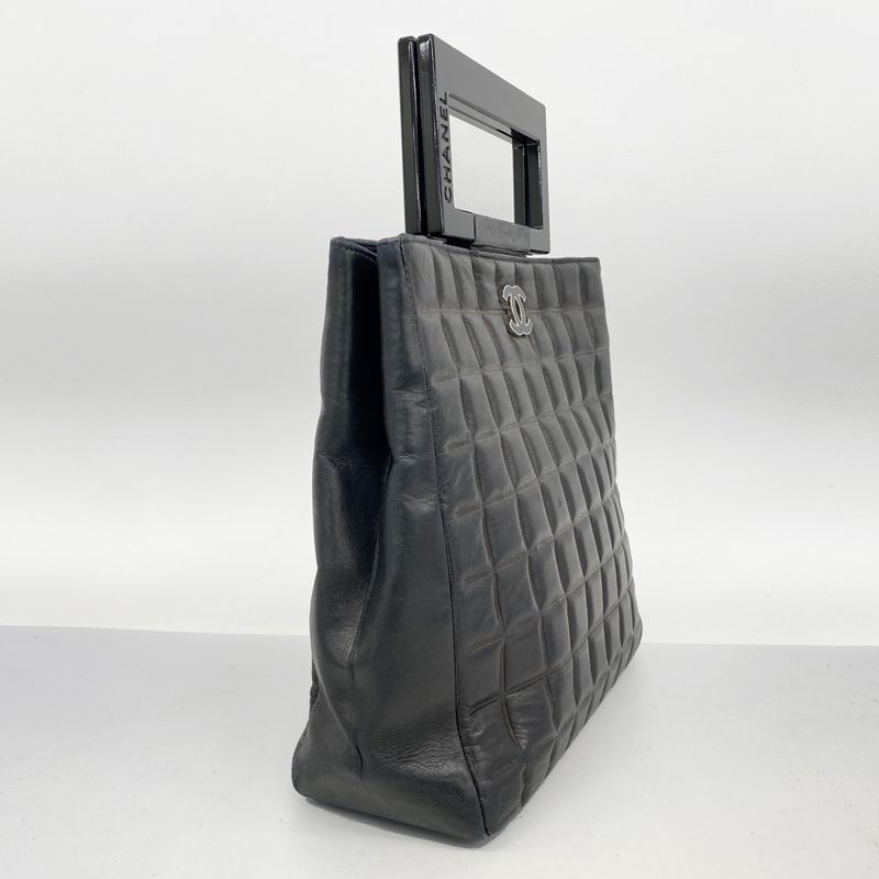 Chanel Handbag Choco Bar Lambskin Black Silver Hardware Women