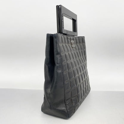 Chanel Handbag Choco Bar Lambskin Black Silver Hardware Women