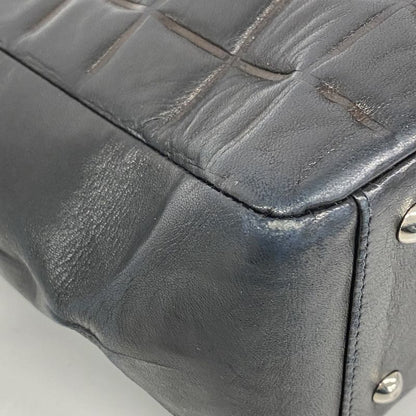 Chanel Handbag Choco Bar Lambskin Black Silver Hardware Women