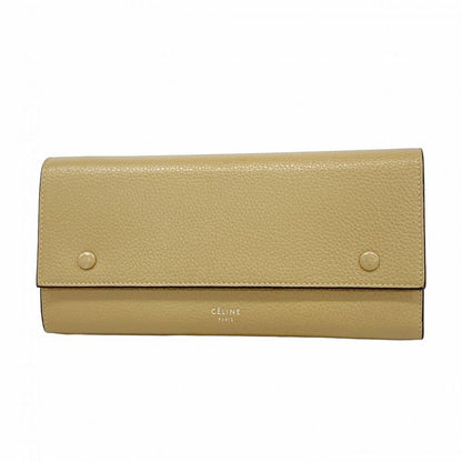 Celine Long Wallet Leather Beige Silver Hardware Women