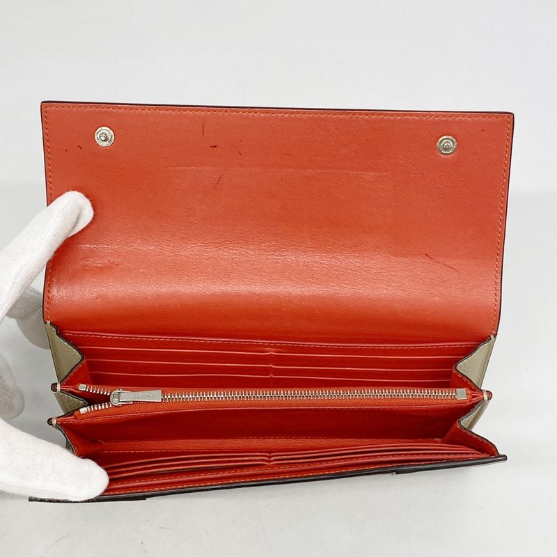 Celine Long Wallet Leather Beige Silver Hardware Women