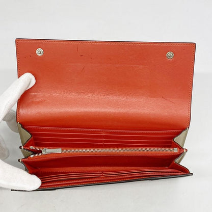 Celine Long Wallet Leather Beige Silver Hardware Women