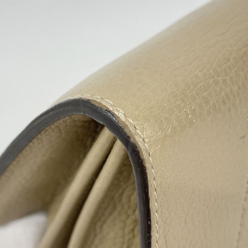 Celine Long Wallet Leather Beige Silver Hardware Women