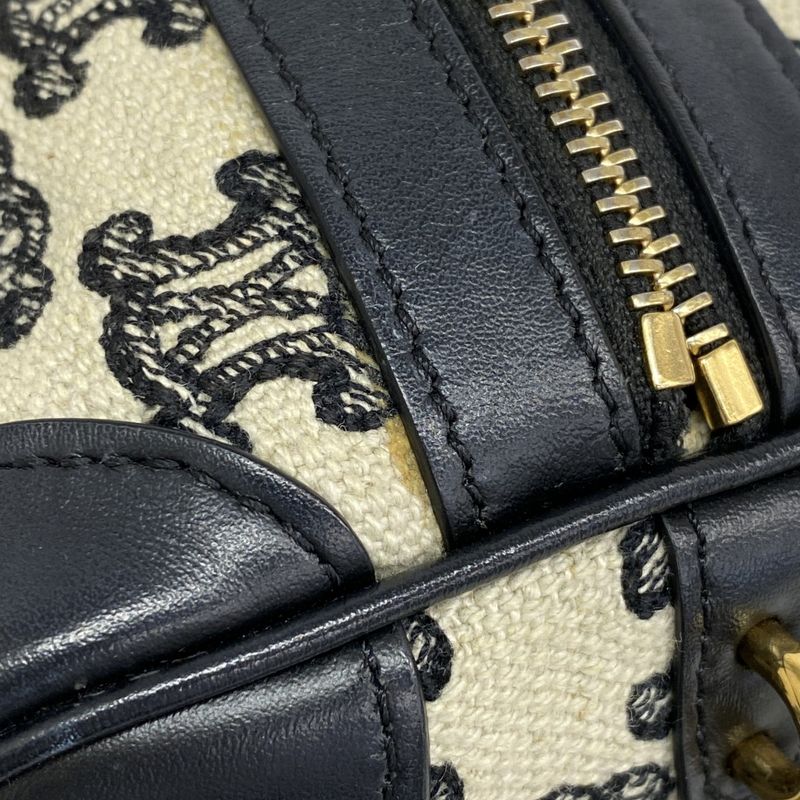 Celine Handbag Triomphe Canvas Navy White Gold Hardware 2way Bag Ladies