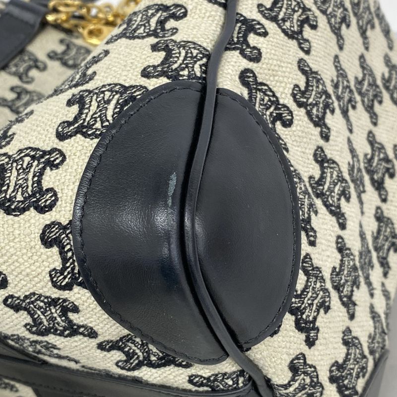 Celine Handbag Triomphe Canvas Navy White Gold Hardware 2way Bag Ladies