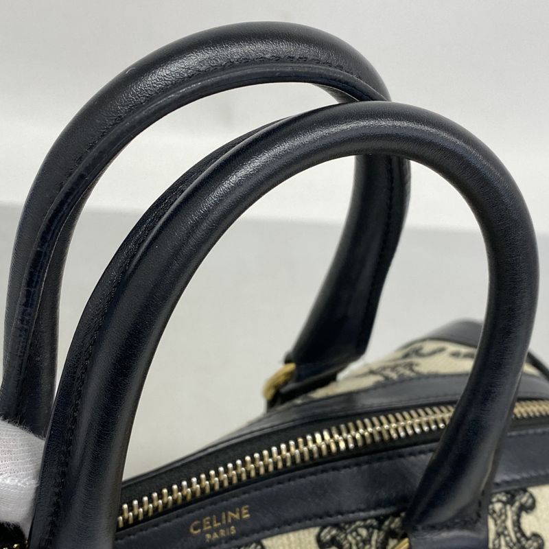 Celine Handbag Triomphe Canvas Navy White Gold Hardware 2way Bag Ladies
