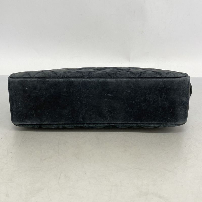 Chanel Shoulder Bag Matelasse Suede Black Gold Hardware Women