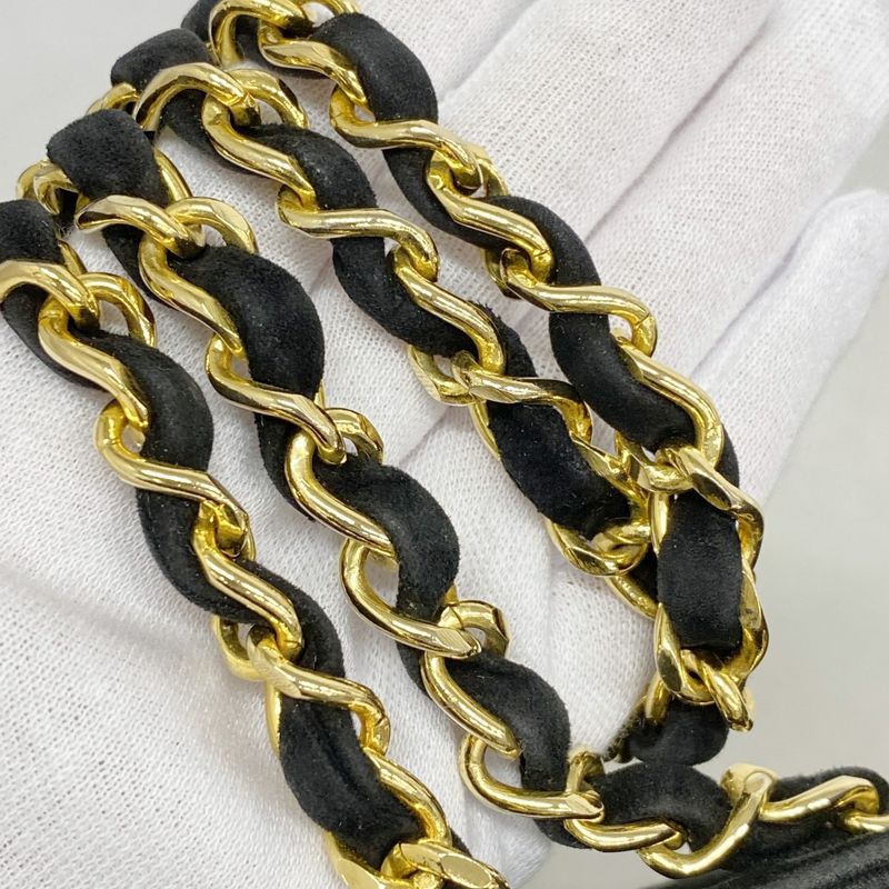 Chanel Shoulder Bag Matelasse Suede Black Gold Hardware Women