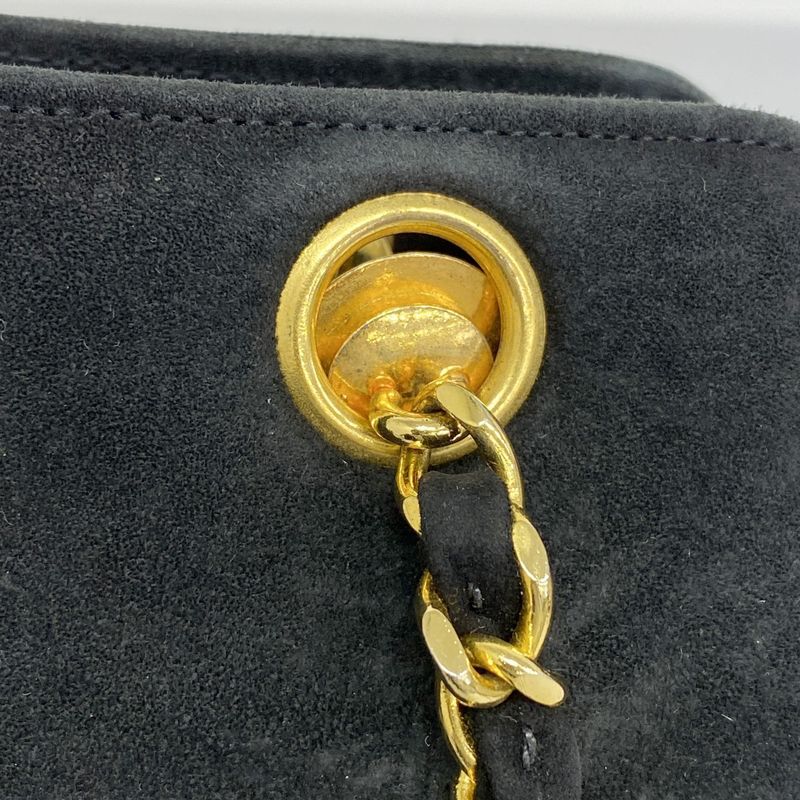 Chanel Shoulder Bag Matelasse Suede Black Gold Hardware Women
