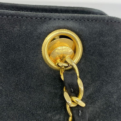 Chanel Shoulder Bag Matelasse Suede Black Gold Hardware Women