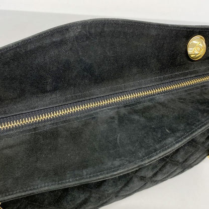 Chanel Shoulder Bag Matelasse Suede Black Gold Hardware Women