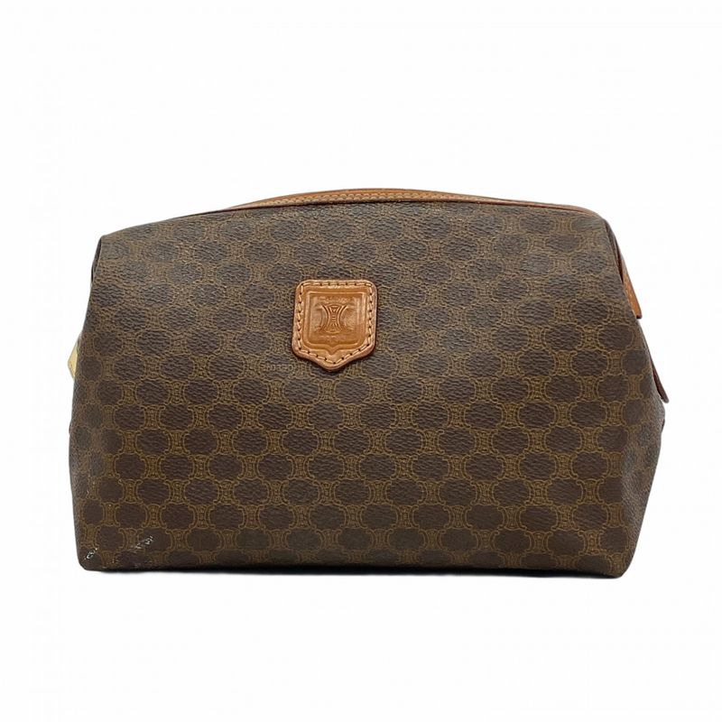 Celine Pouch Macadam PVC Brown Gold Hardware Women