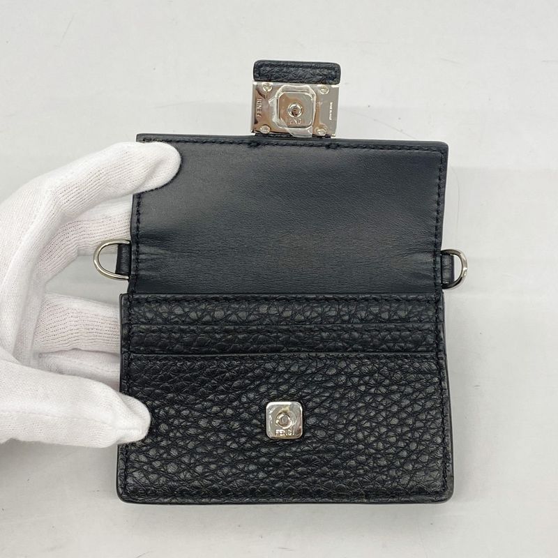 Fendi Pochette Micro Flat Bucket Leather Black Silver Hardware Men Women Unisex