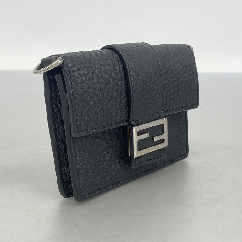 Fendi Pochette Micro Flat Bucket Leather Black Silver Hardware Men Women Unisex
