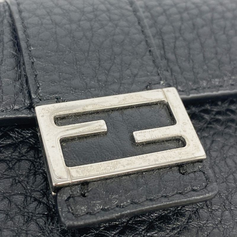 Fendi Pochette Micro Flat Bucket Leather Black Silver Hardware Men Women Unisex