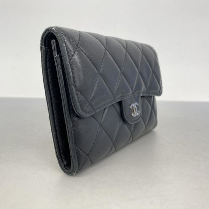 Chanel Wallet Matelasse Lambskin Black Silver Hardware Women
