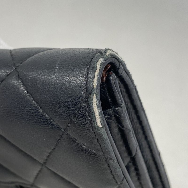 Chanel Wallet Matelasse Lambskin Black Silver Hardware Women