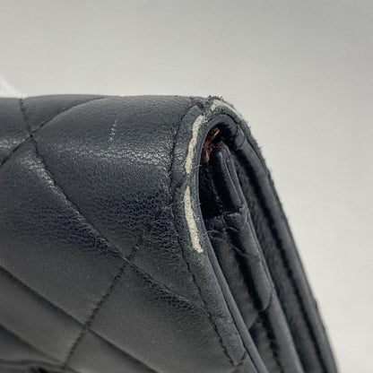 Chanel Wallet Matelasse Lambskin Black Silver Hardware Women