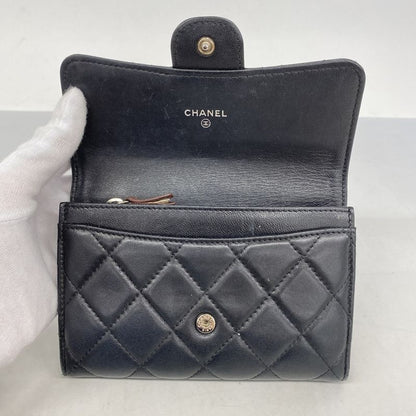 Chanel Wallet Matelasse Lambskin Black Silver Hardware Women