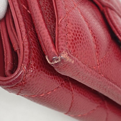 Chanel Trifold Wallet Matelasse Caviar Skin Red Silver Hardware Women