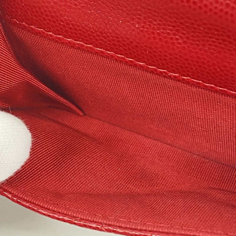 Chanel Trifold Wallet Matelasse Caviar Skin Red Silver Hardware Women