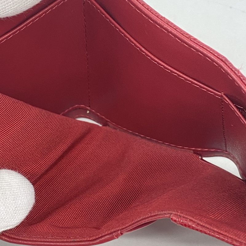 Chanel Trifold Wallet Matelasse Caviar Skin Red Silver Hardware Women